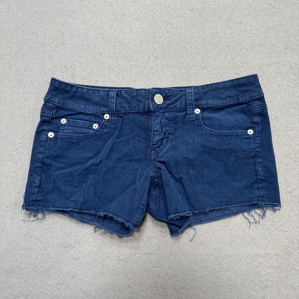 American Eagle Corduroy Shorts Women's 4 Blue Stretch Cut Off Low Rise Summer